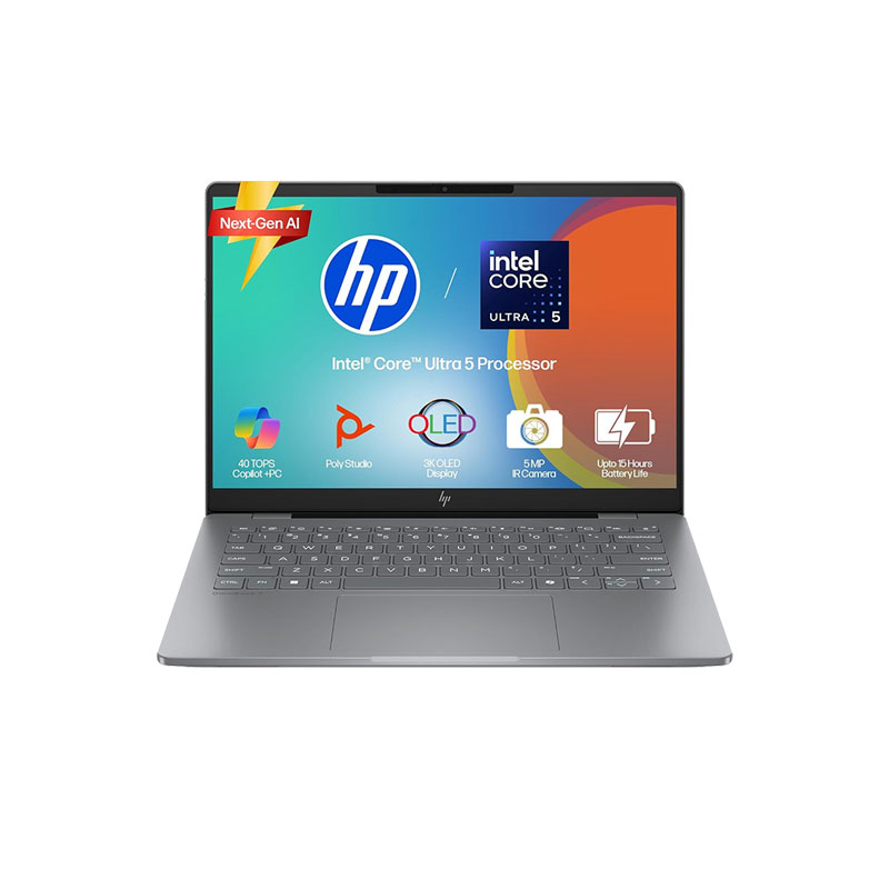 Picture of HP Omnibook X Flip - Intel Core Ultra 5 226V 14" (35.56 cm) 14-fm0099TU Thin & Light Laptop (16GB/ 1TB SSD/ 3K OLED Touch Display/ Intel Arc 130V GPU 8GB/ Windows 11 Homes/Backlit Keyboard/ Mic mute key/ Camera privacy shutter/ MS Office 2024/ 1Year Warranty/ Meteor  silver/ 1.38kg)